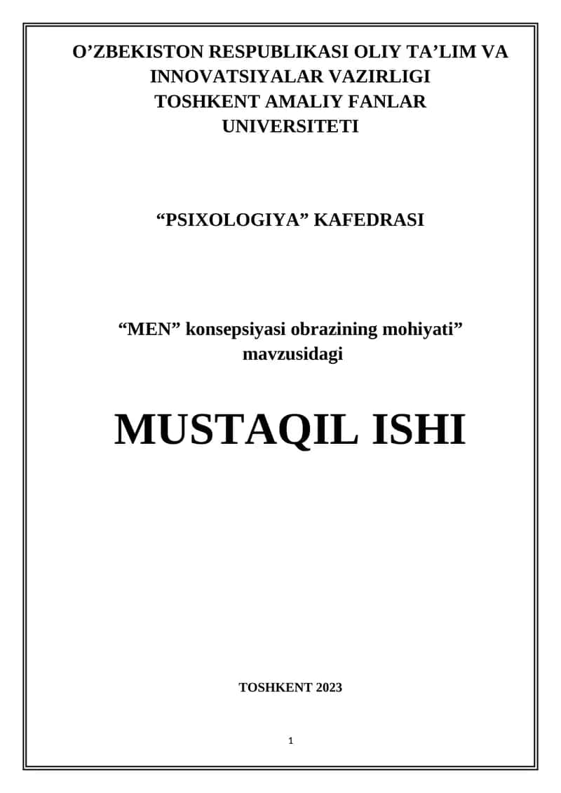 “MEN” konsepsiyasi obrazining mohiyati” mavzusidagi