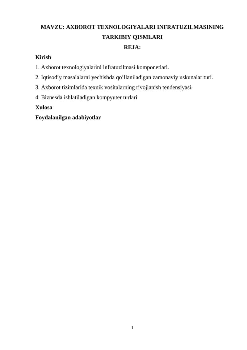 AXBOROT TEXNOLOGIYALARI INFRATUZILMASI
