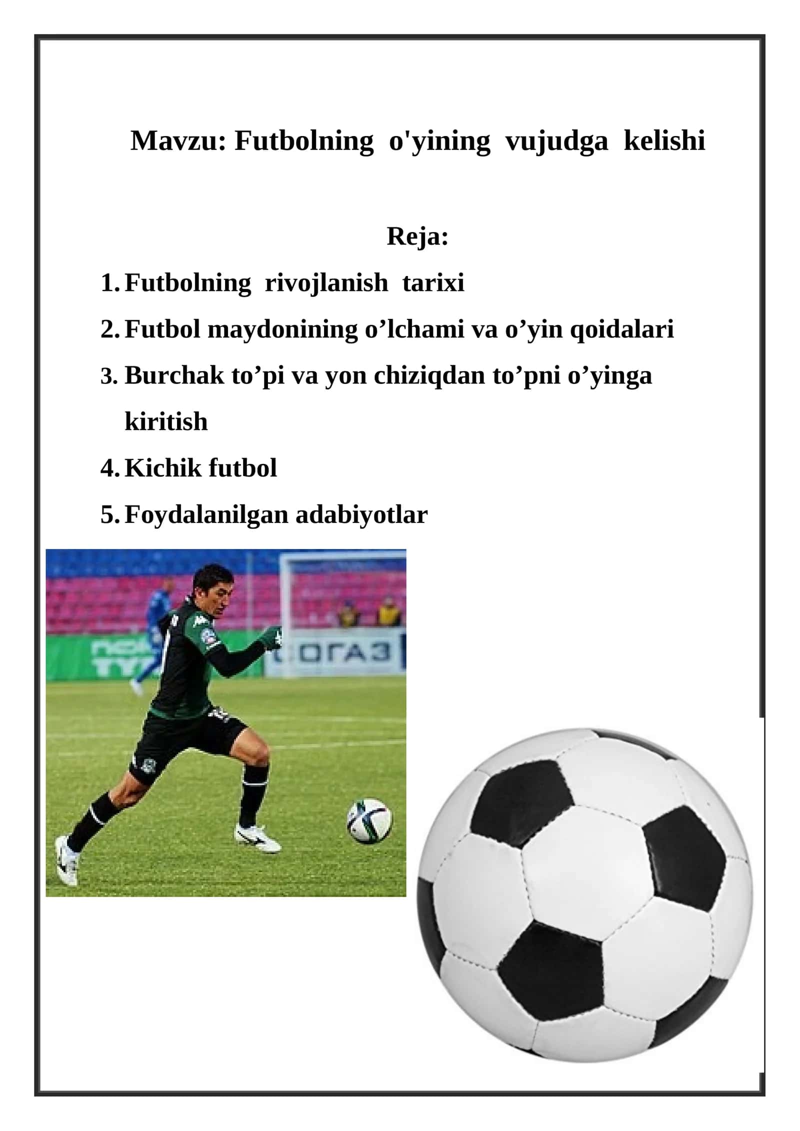 Futbolning o'yining vujudga kelishi