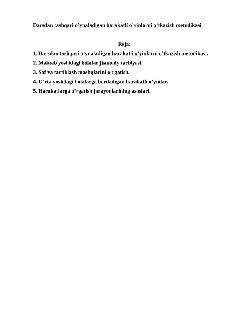 Harakatli o'yinlar maktabda