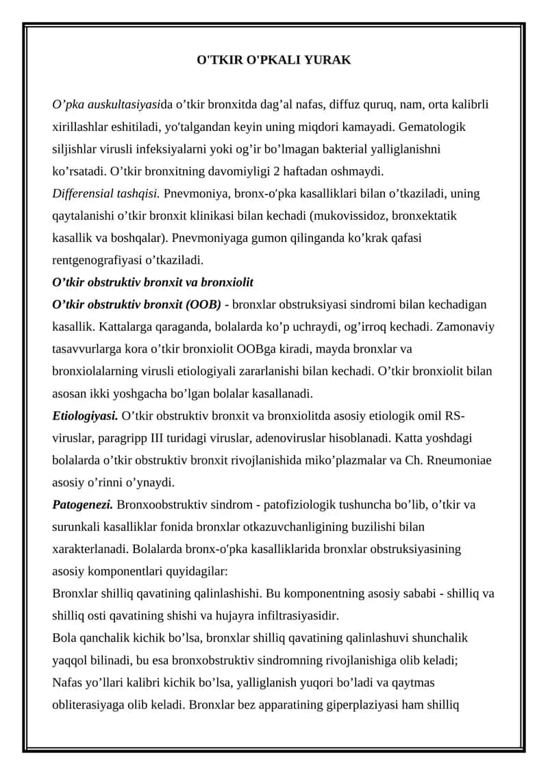O'tkir obstruktiv bronxit va bronxiolit