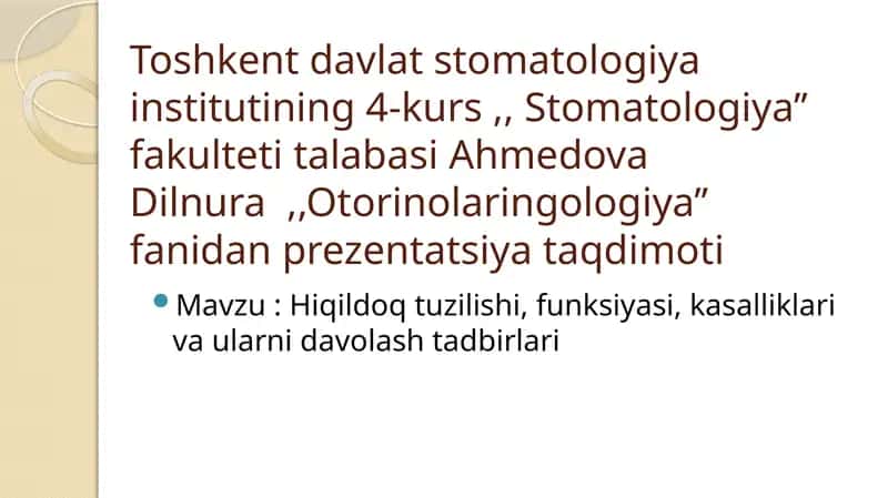 Otorinolaringologiya taqdimoti