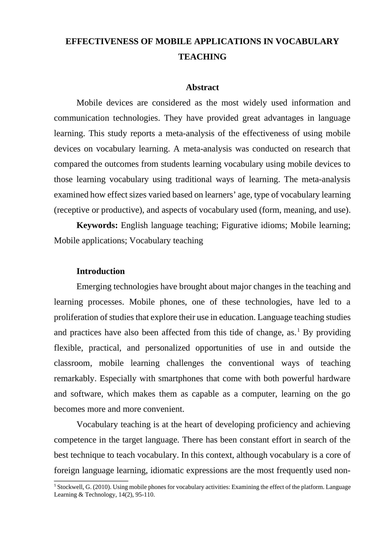 EFFECTIVENESS OF MOBILE APPLICATIONS IN VOCABULARY TEACHING