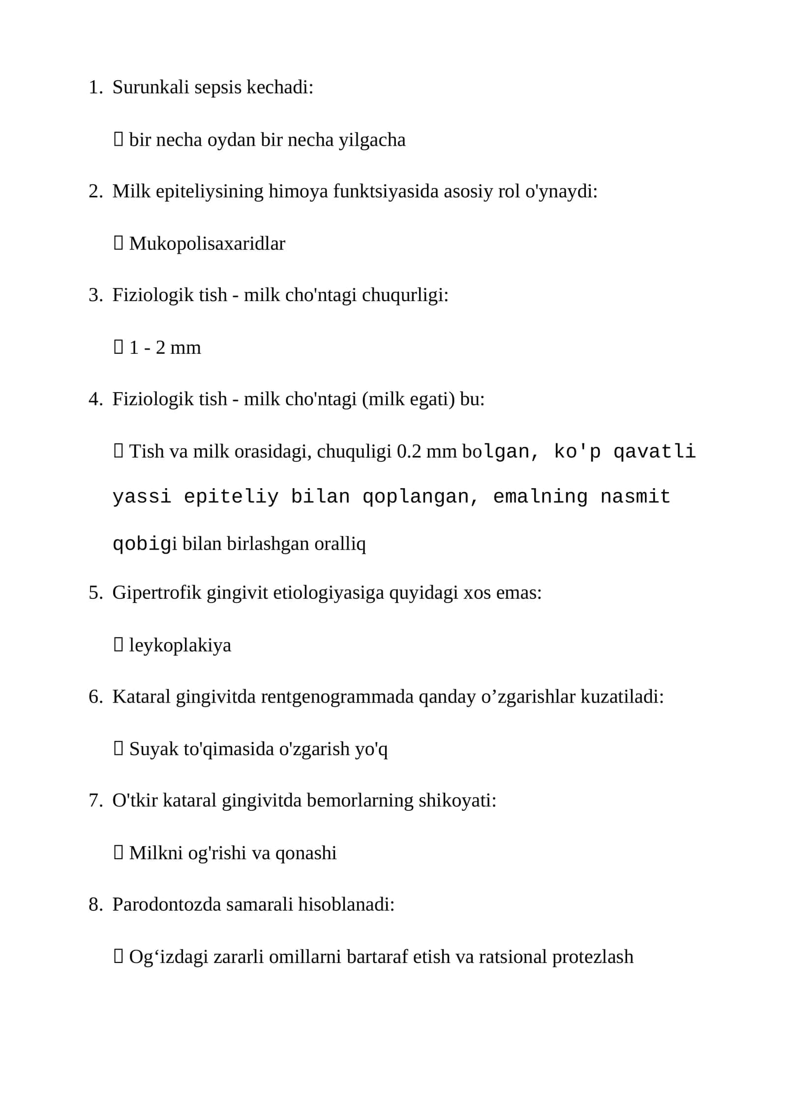 Stomotologiya toifa test savol javoblari bilan qo'llanma