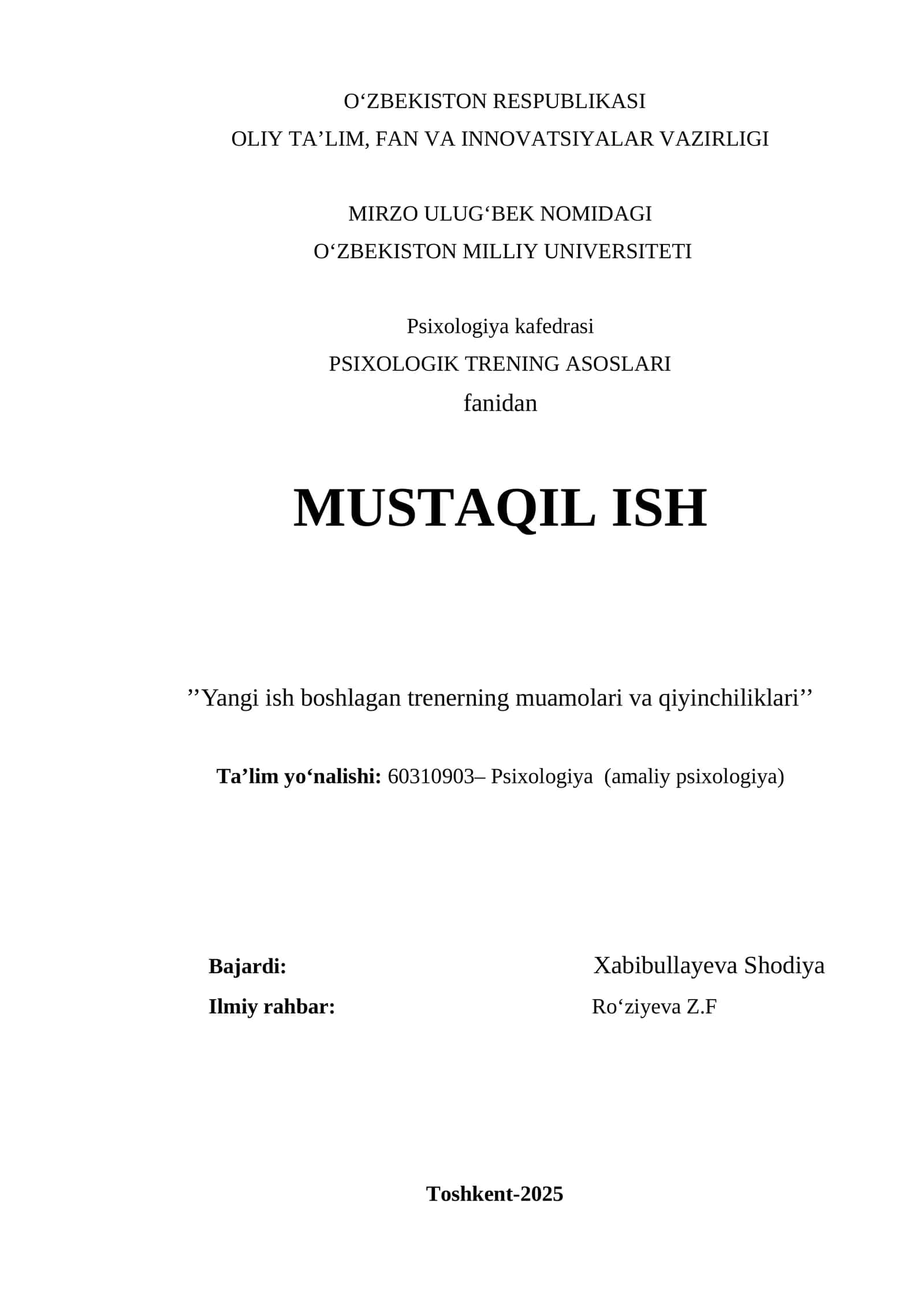 PSIXOLOGIK TRENING ASOSLARI