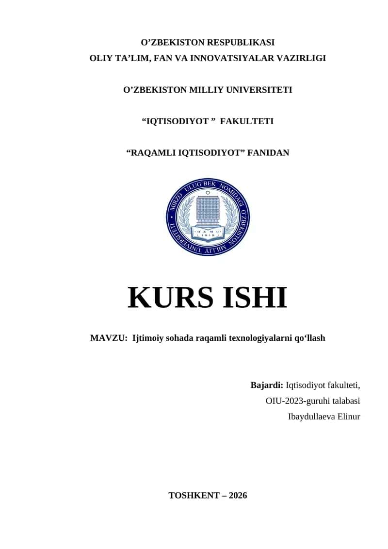 Ijtimoiy sohada raqamli texnologiyalarni qo‘llash