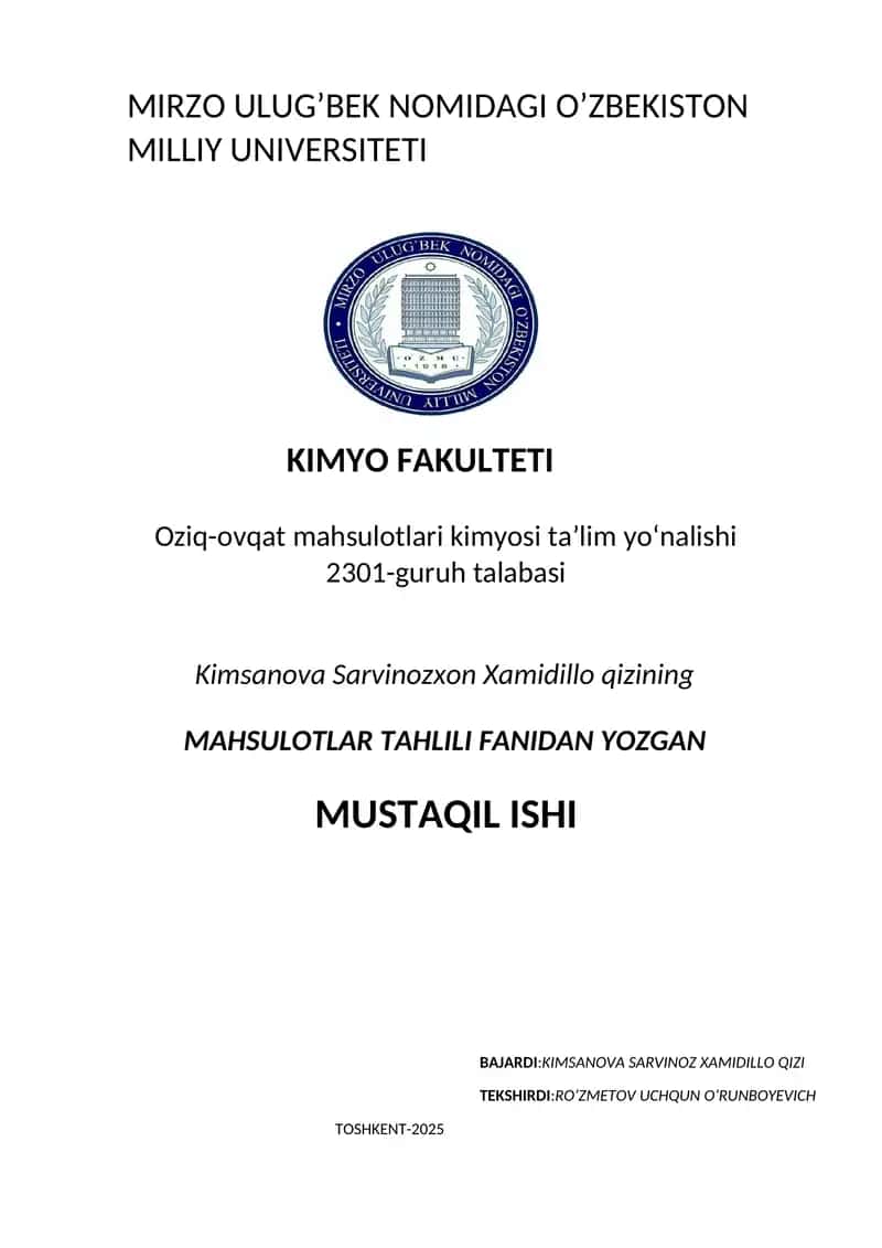 STANDART ERITMALAR TAYYORLASH