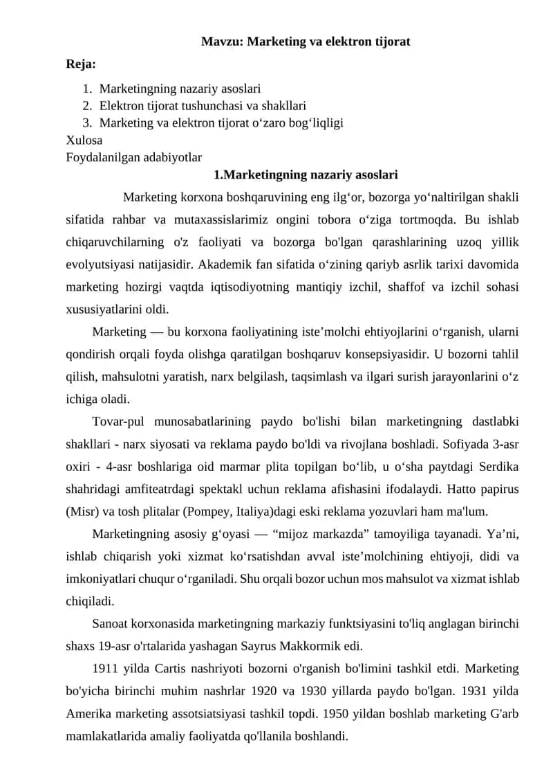 Marketing va elektron tijorat