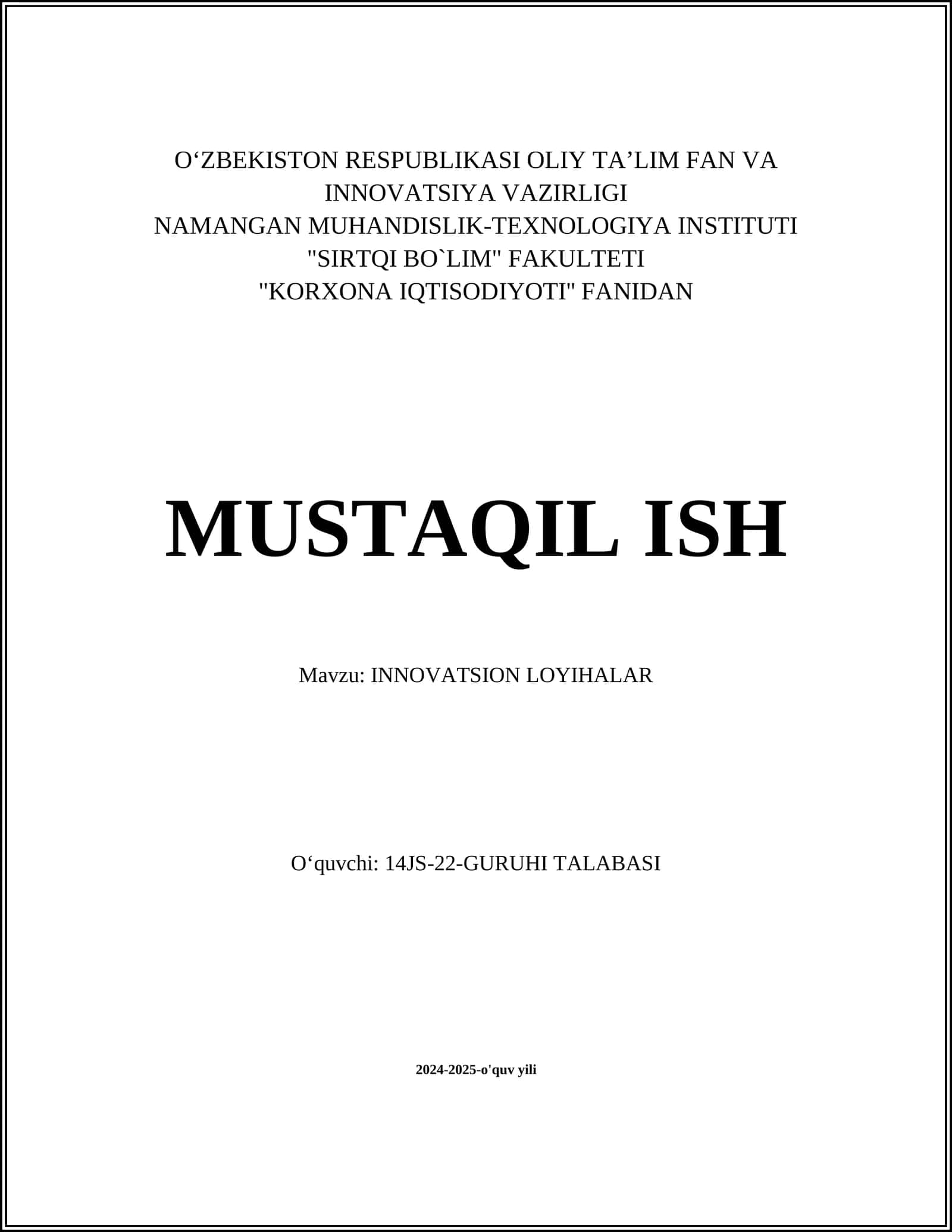 "Yangi texnologiyalarni joriy etish"