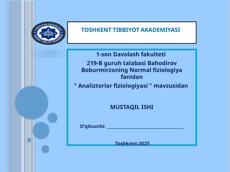 "Analiztorlar fiziologiyasi"