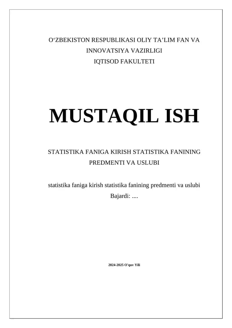 Statistika Faniga Kirish