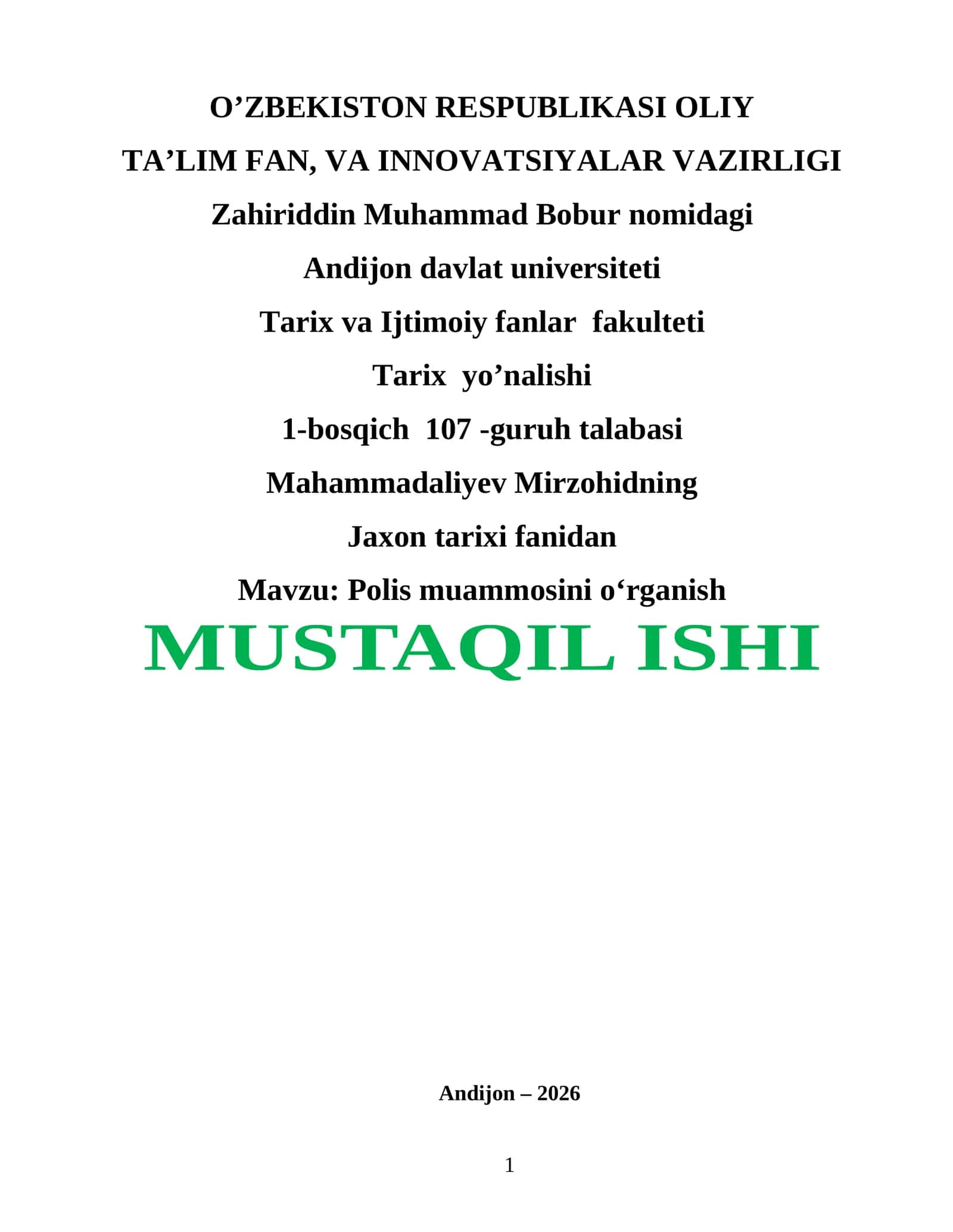 Polis muammosini o‘rganish