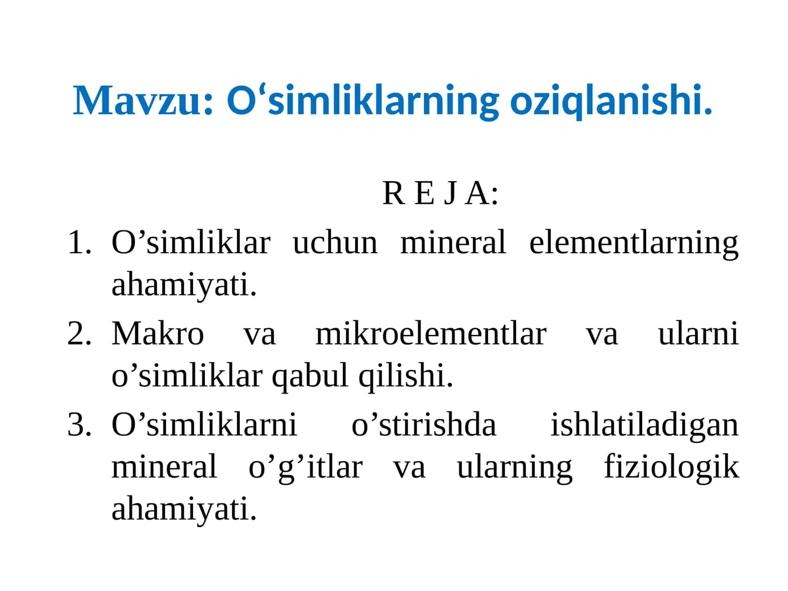 O‘simliklarning оziqlanishi