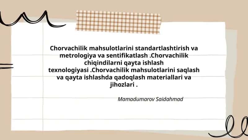 Chorvachilik mahsulotlarini standartlashtirish va metrologiya va sentifikatlash