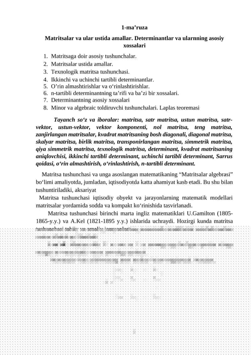 Matritsalar algebrasi
