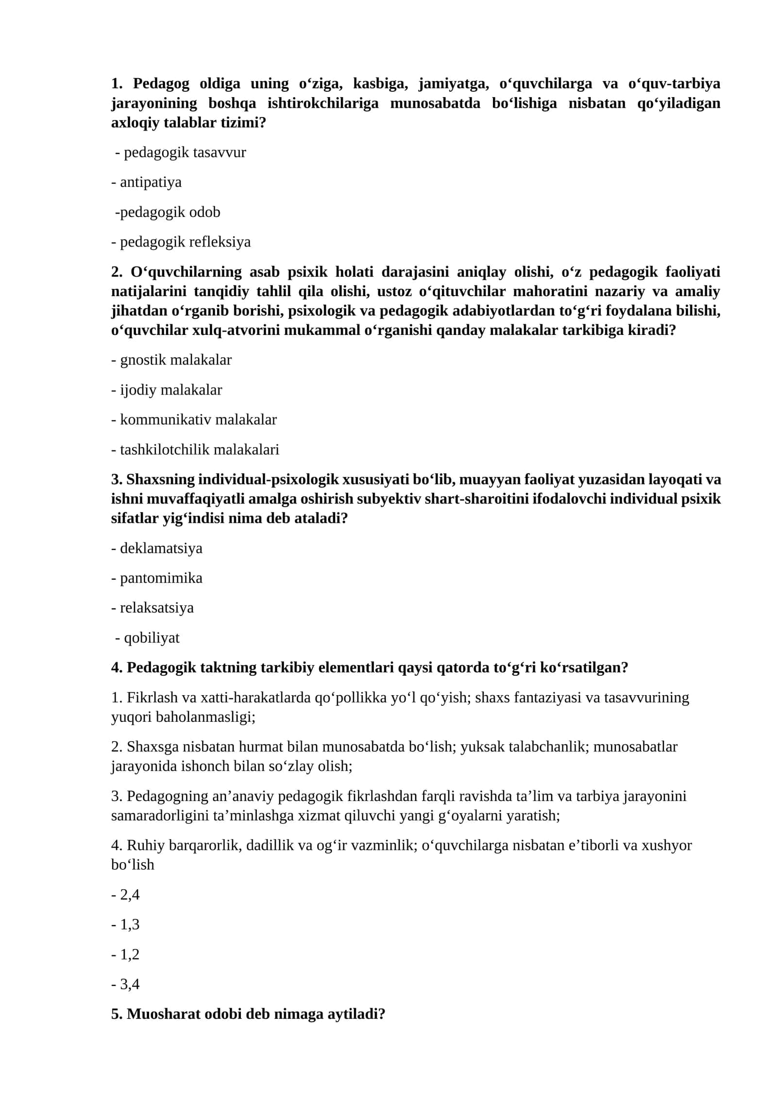 Pedagoglik kasbiga kirish test