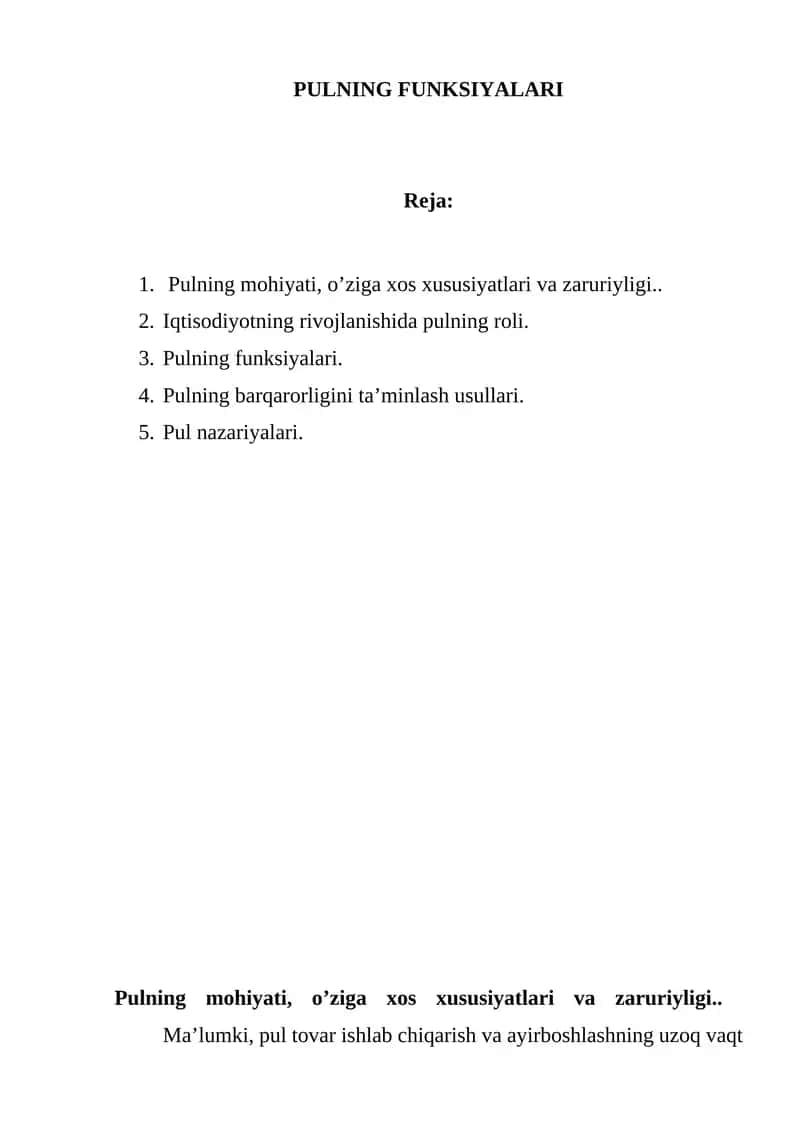 Pulning funksiyalari