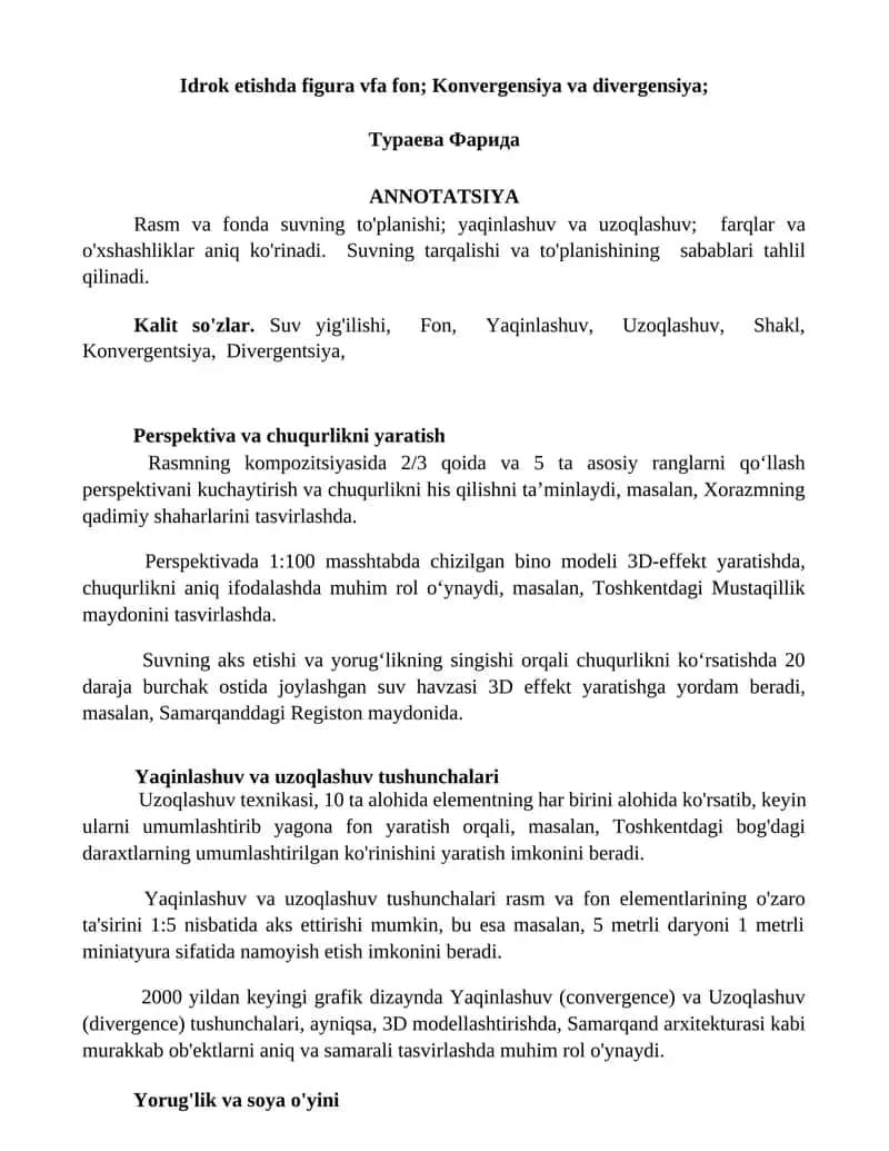 Idrok etishda figura vfa fon; Konvergensiya va divergensiya; Тураева Фарида