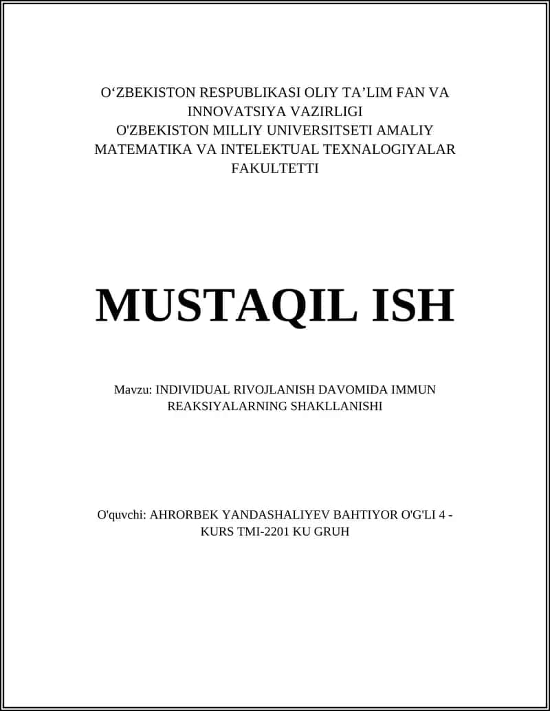 INDIVIDUAL RIVOJLANISH DAVOMIDA IMMUN REAKSIYALARNING SHAKLLANISHI