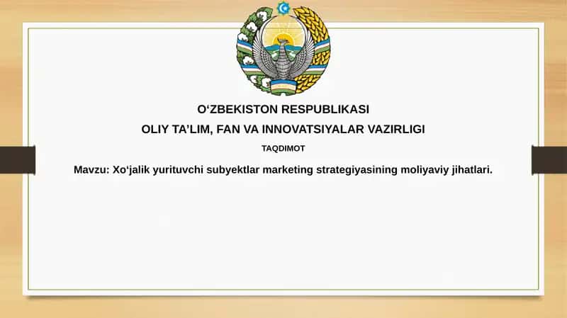 Xo‘jalik yurituvchisi byektlar marketing strategiyasining moliyaviy jihatlari