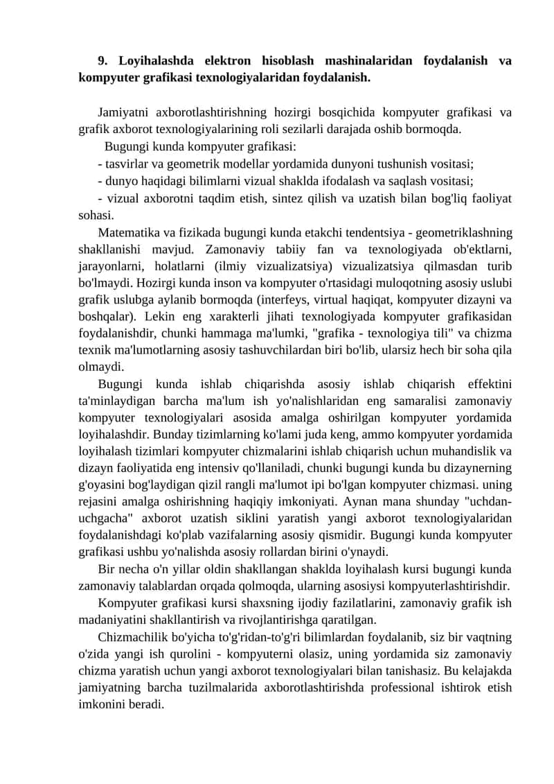 Kompyuter grafikasi va grafik axborot texnologiyalari