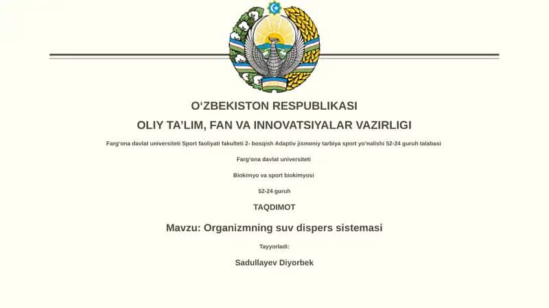Organizmning suv dispers sistemasi