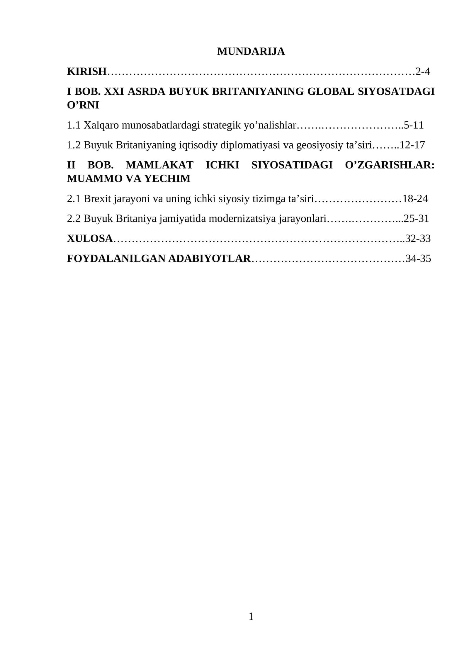 XXI asrda BUyuk britaniya kurs ishi