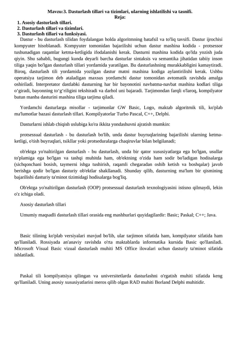 Dasturlash tillari va tizimlari