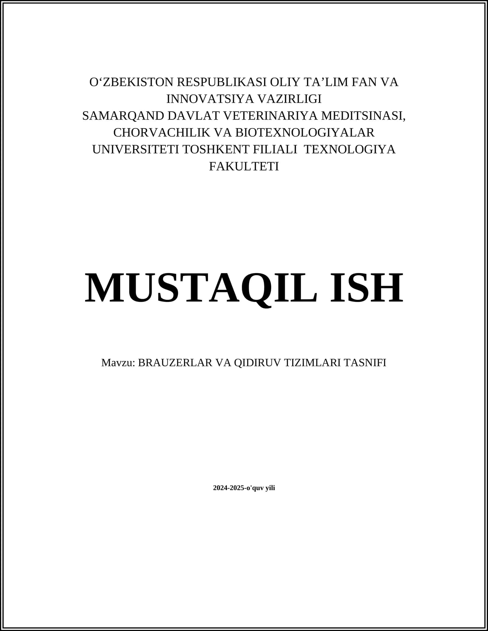 BRAUZERLAR VA QIDIRUV TIZIMLARI TASNIFI