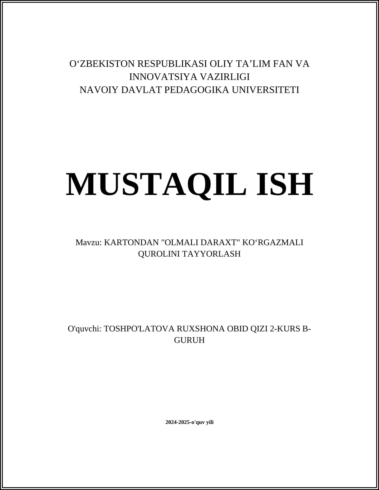 KARTONDAN "OLMALI DARAXT" KOʻRGAZMALI QUROLINI TAYYORLASH