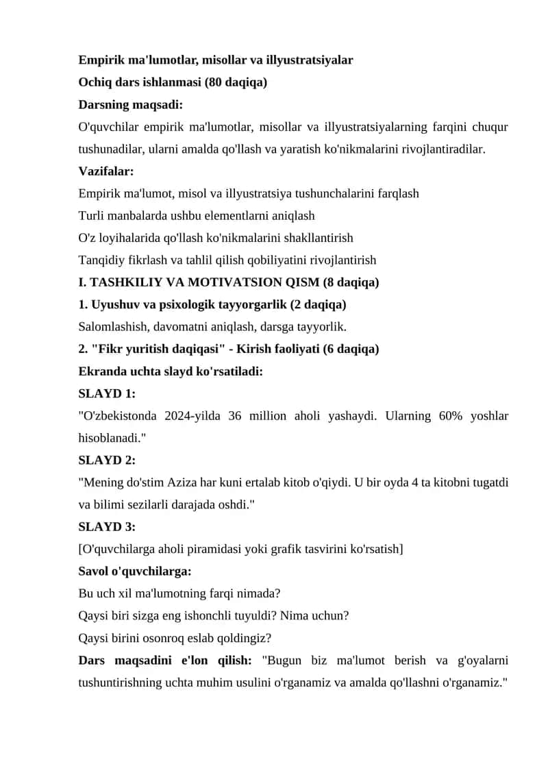 Empirik ma'lumotlar, misollar va illyustratsiyalar