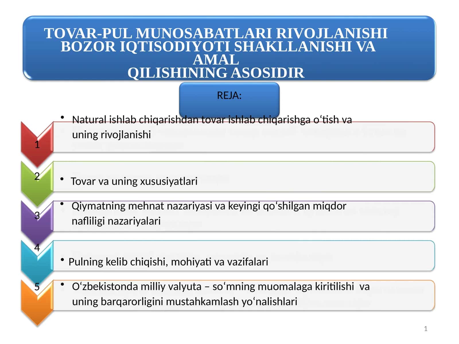 TOVAR-PUL MUNOSABATLARI RIVOJLANISHI BOZOR IQTISODIYOTI SHAKLLANISHI VA AMALQILISHINING ASOSIDIR
