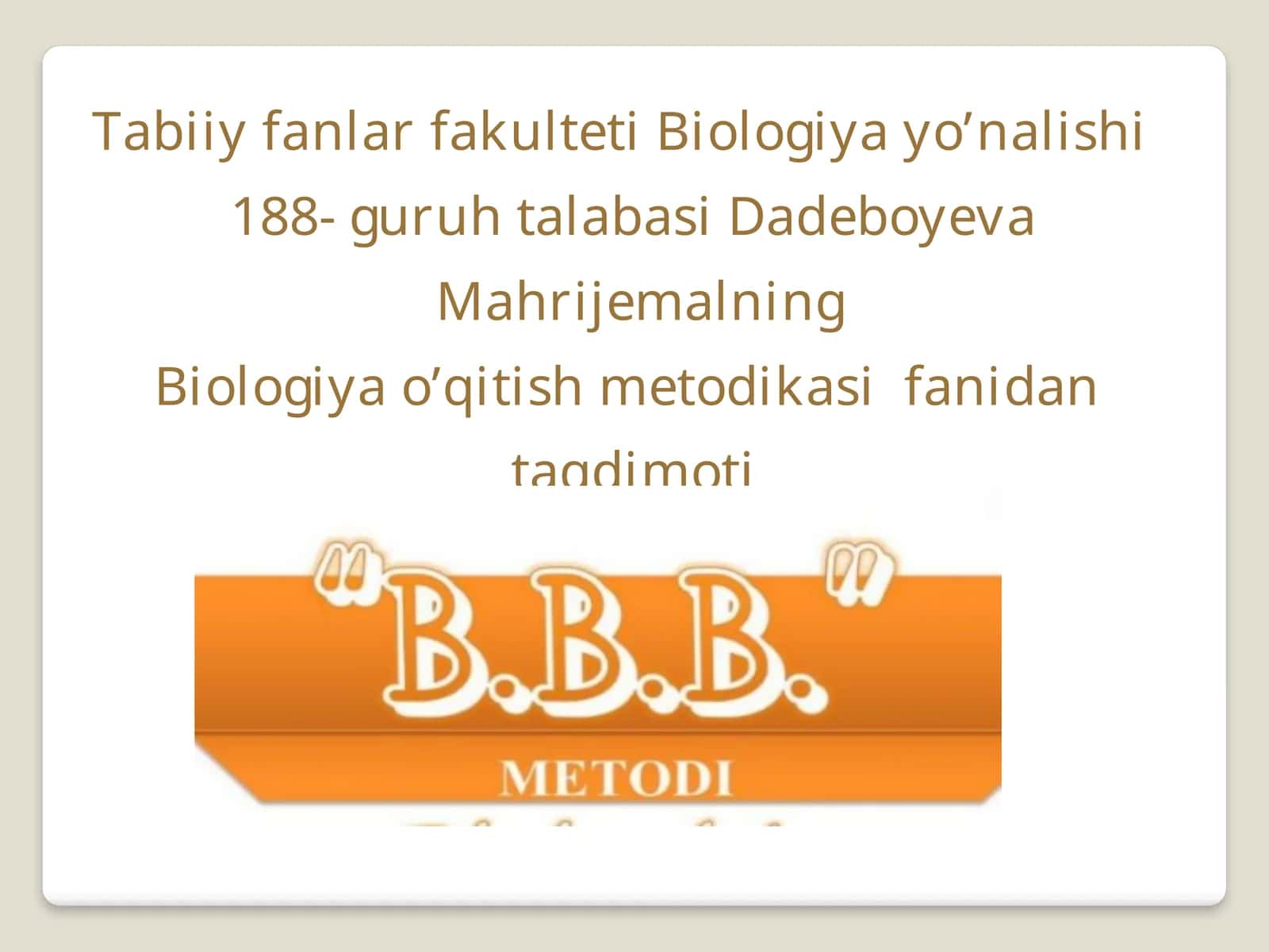 Biologiya o'qitish metodikasi