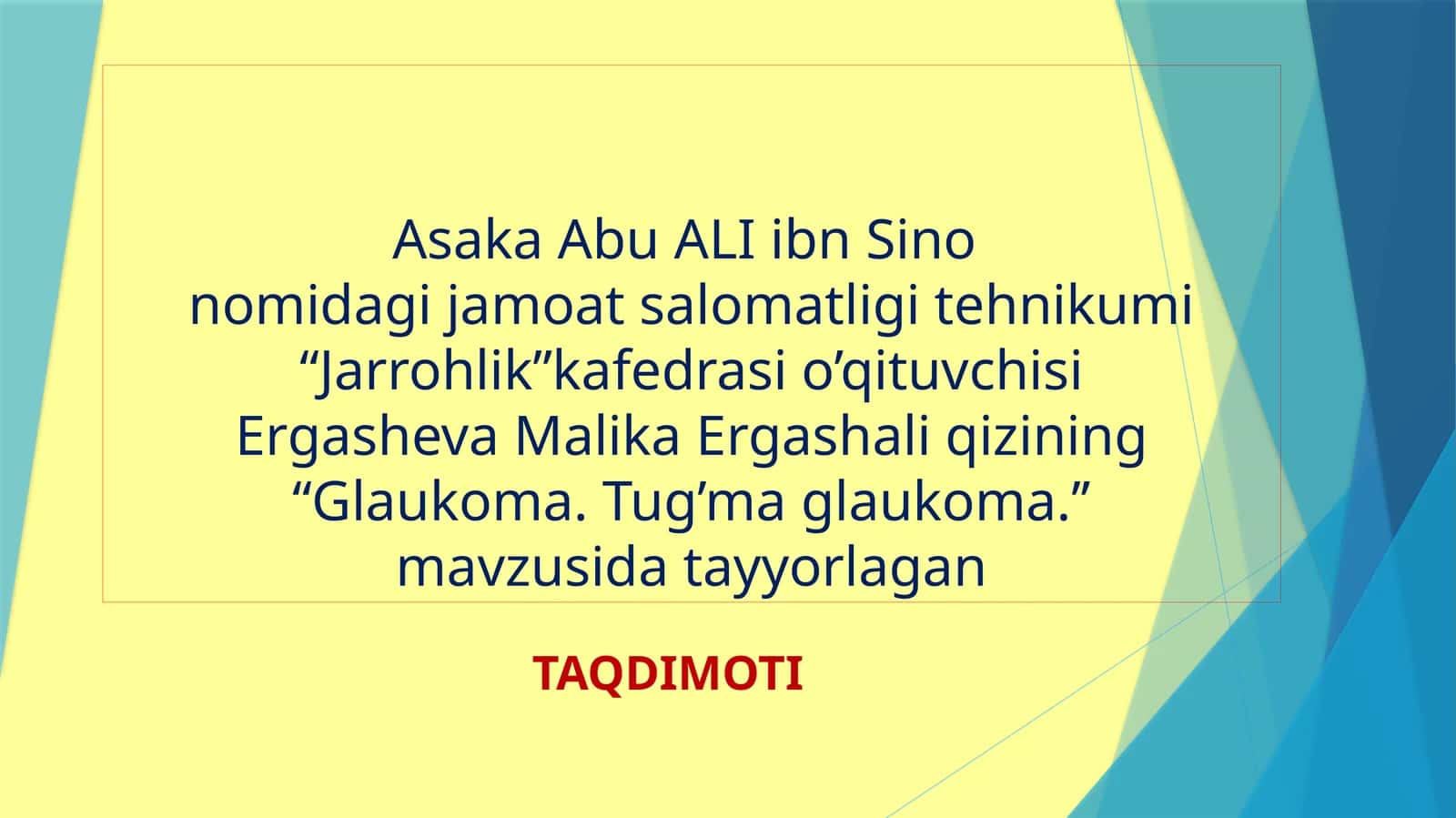 Glaukoma. Tug’ma glaukoma