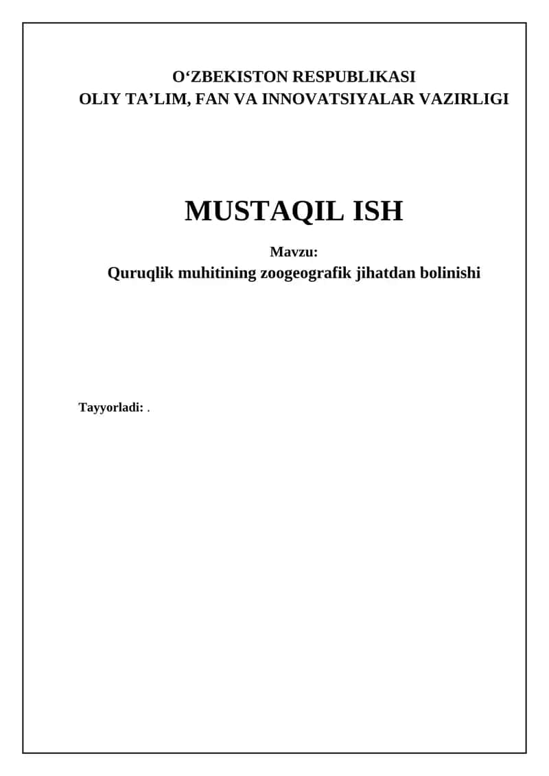 Quruqlik muhitining zoogeografik jihatdan bolinishi