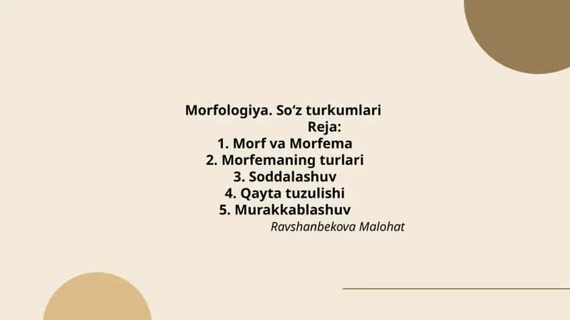 Morfologiya. Soʻz turkumlari