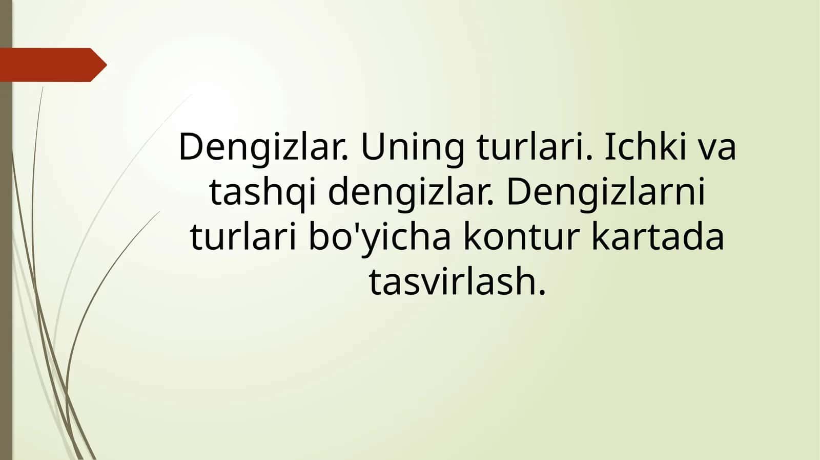 Dengizlar. Uning turlari. Ichki va tashqi dengizlar. Dengizlarni turlari bo'yicha kontur kartada tasvirlash.