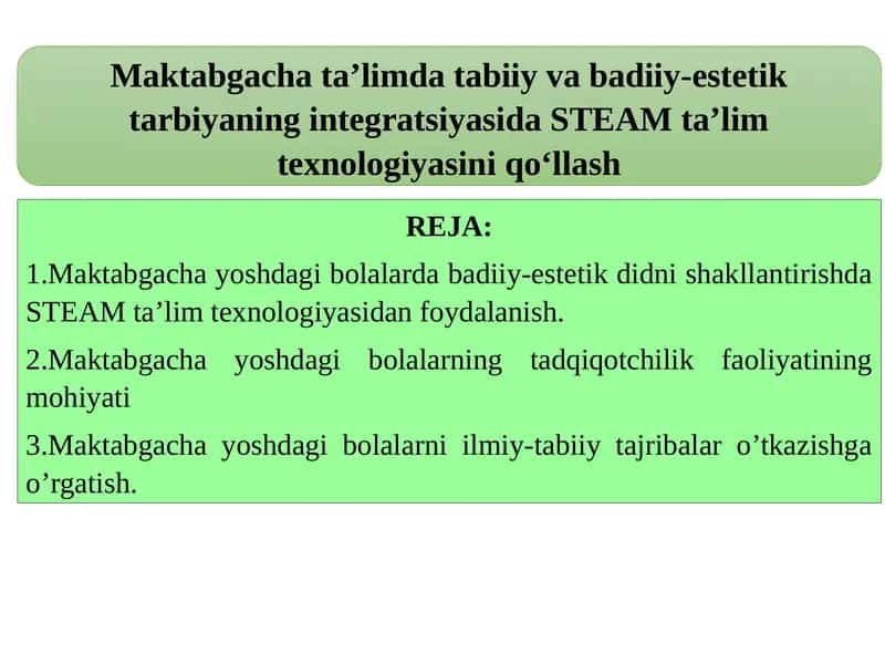 Maktabgacha ta'limda tabiiy va badiiy-estetik faoliyat