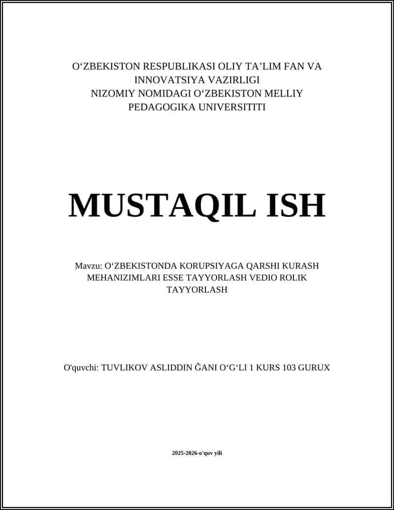 Oʻzbekistonda Korupsiyaga Qarshi Kurash Mehnaizimlari