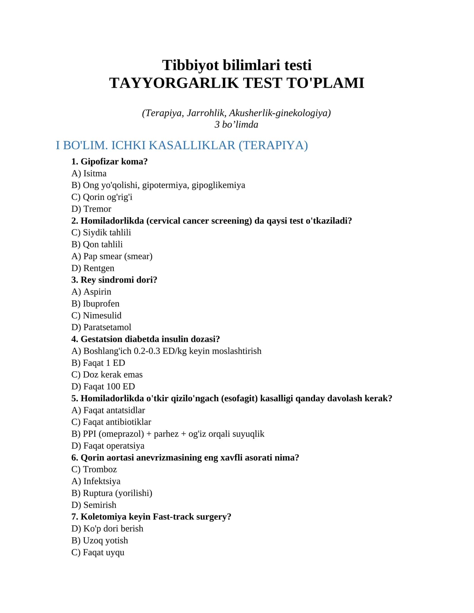 Tibbiyot bilimlari testi