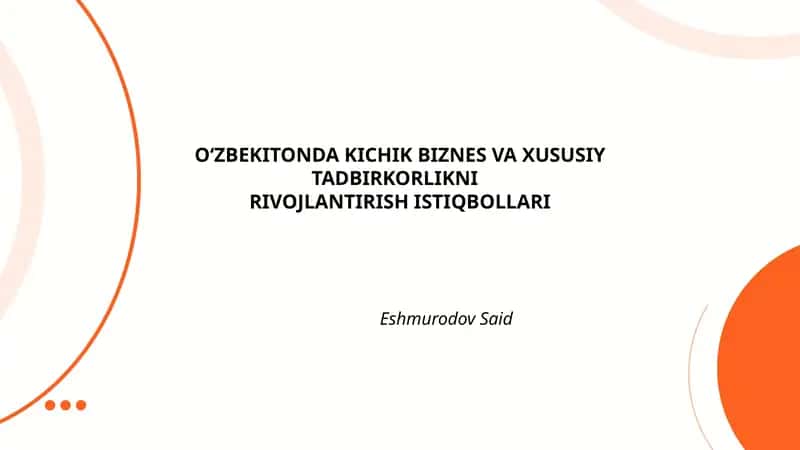 O‘ZBEKITONDA KICHIK BIZNES VA XUSUSIY TADBIRKORLIKNI RIVOJLANTIRISH ISTIQBOLLARI