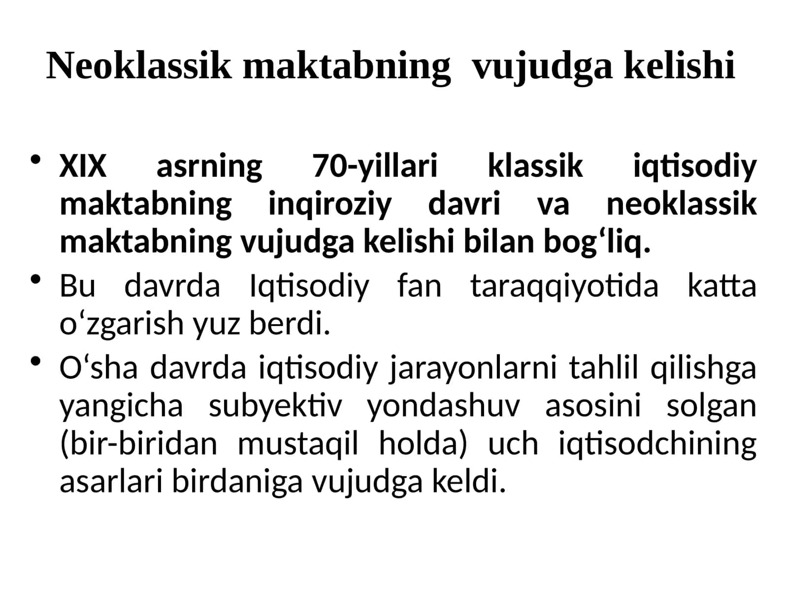 Neoklassik maktabning vujudga kelishi