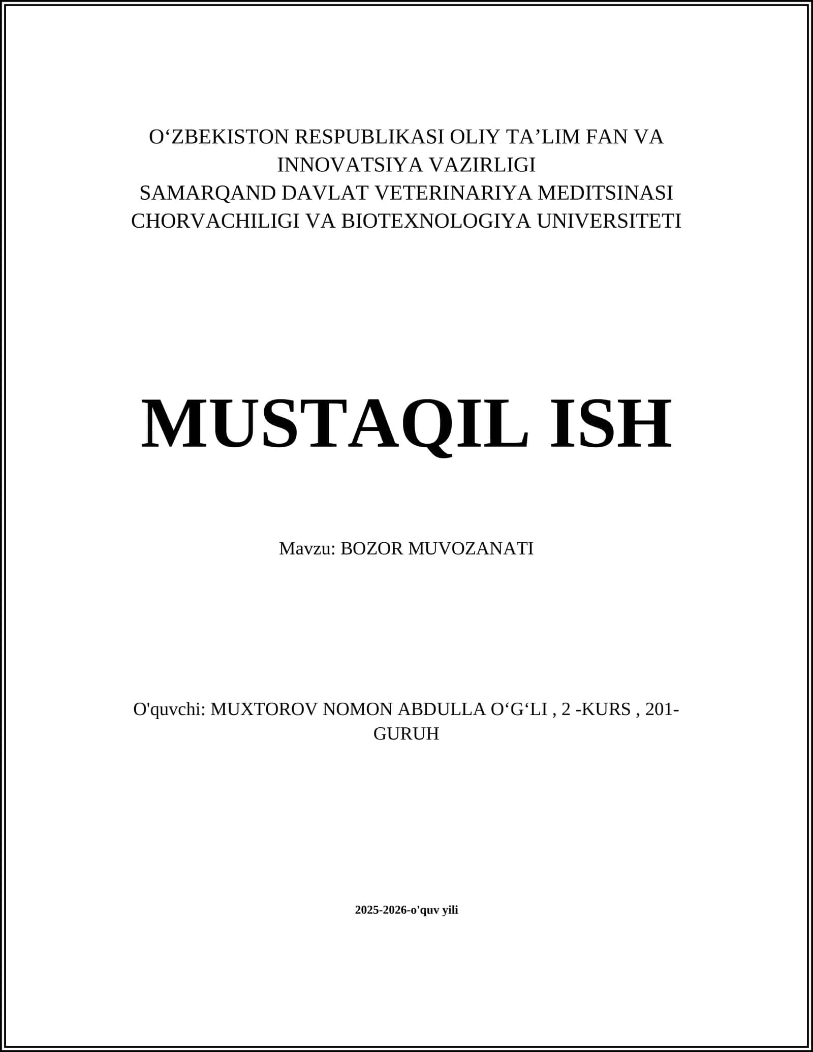 BOZOR MUVOZANATI