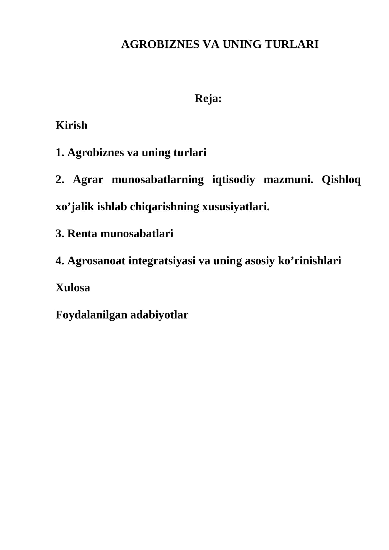 AGBIZNES VA UNING TURLARI