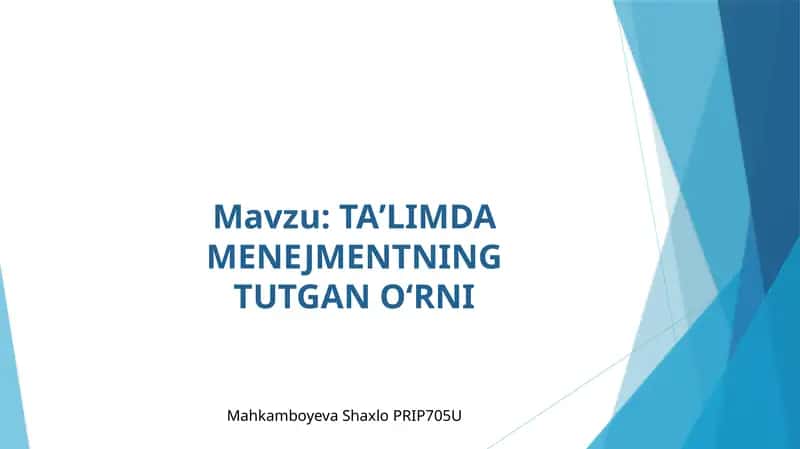 TAʼLIMDAMENEJMENTNING TUTGANOʻRNI