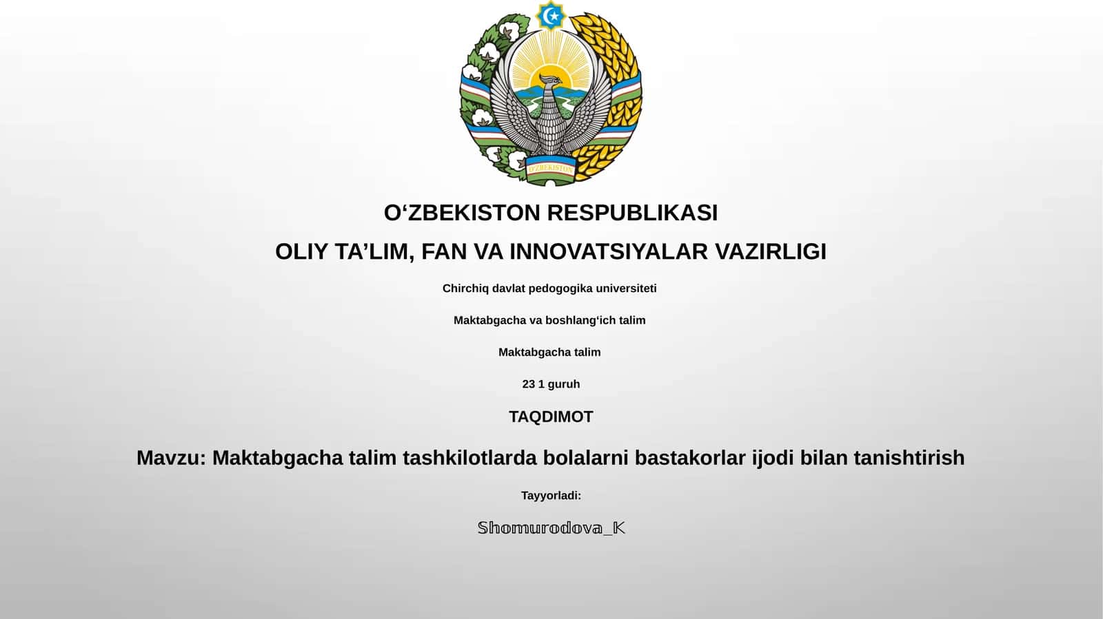 Maktabgacha talim tashkilotlarda bolalarni bastakorlar ijodi bilan tanishtirish