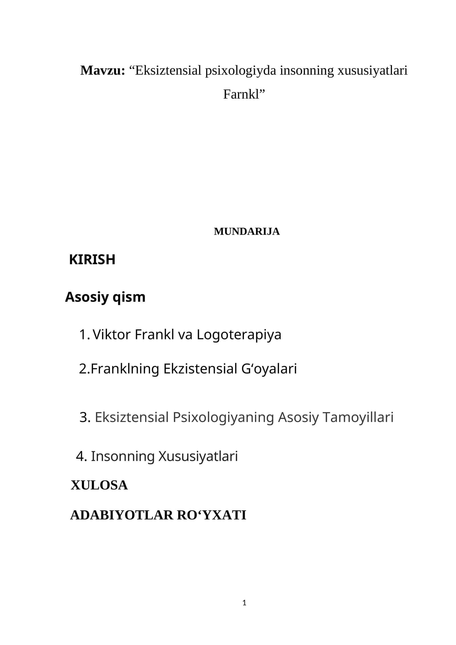 Eksiztensial psixologiyada insonning xususiyatlari Farnkl