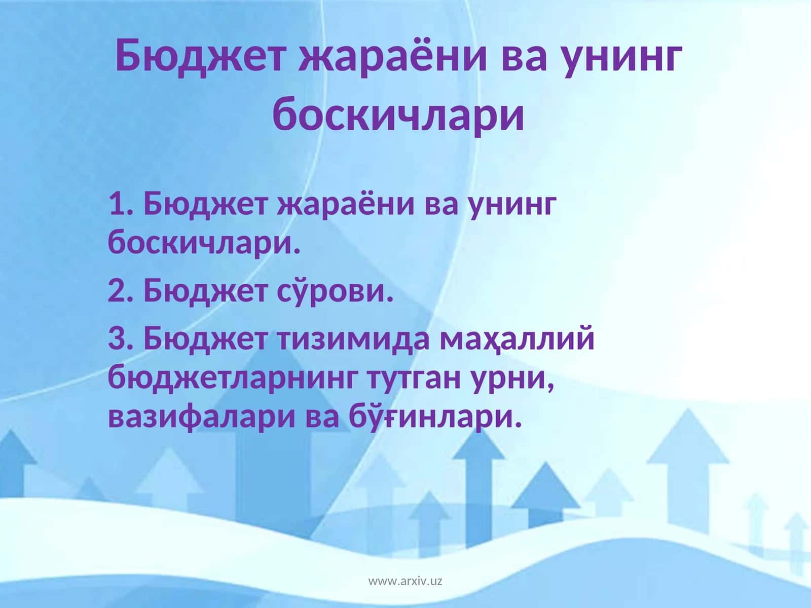 Бюджет жараёни ва унинг боскичлари