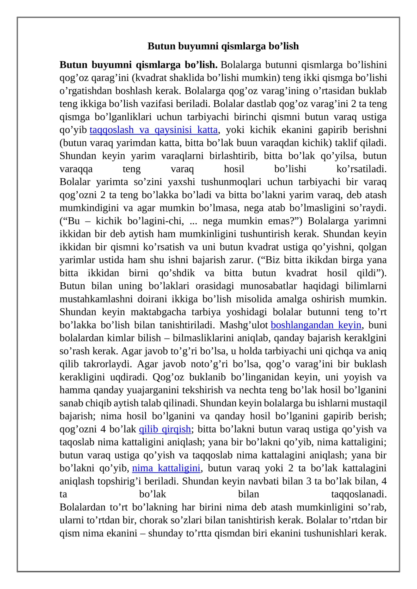 Butun buyumni qismlarga bo'lish