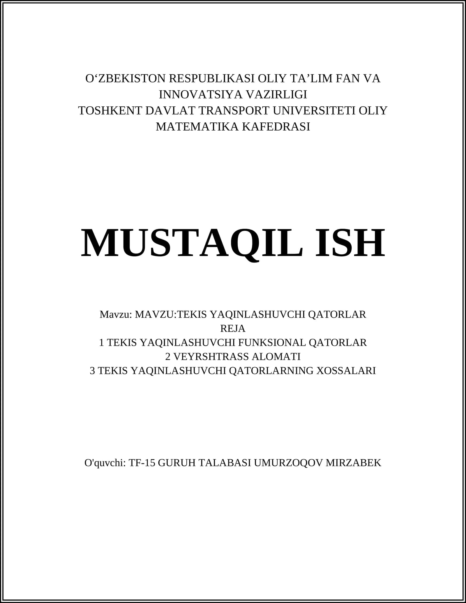 Tekis yaqinlashuvchi qatorlar